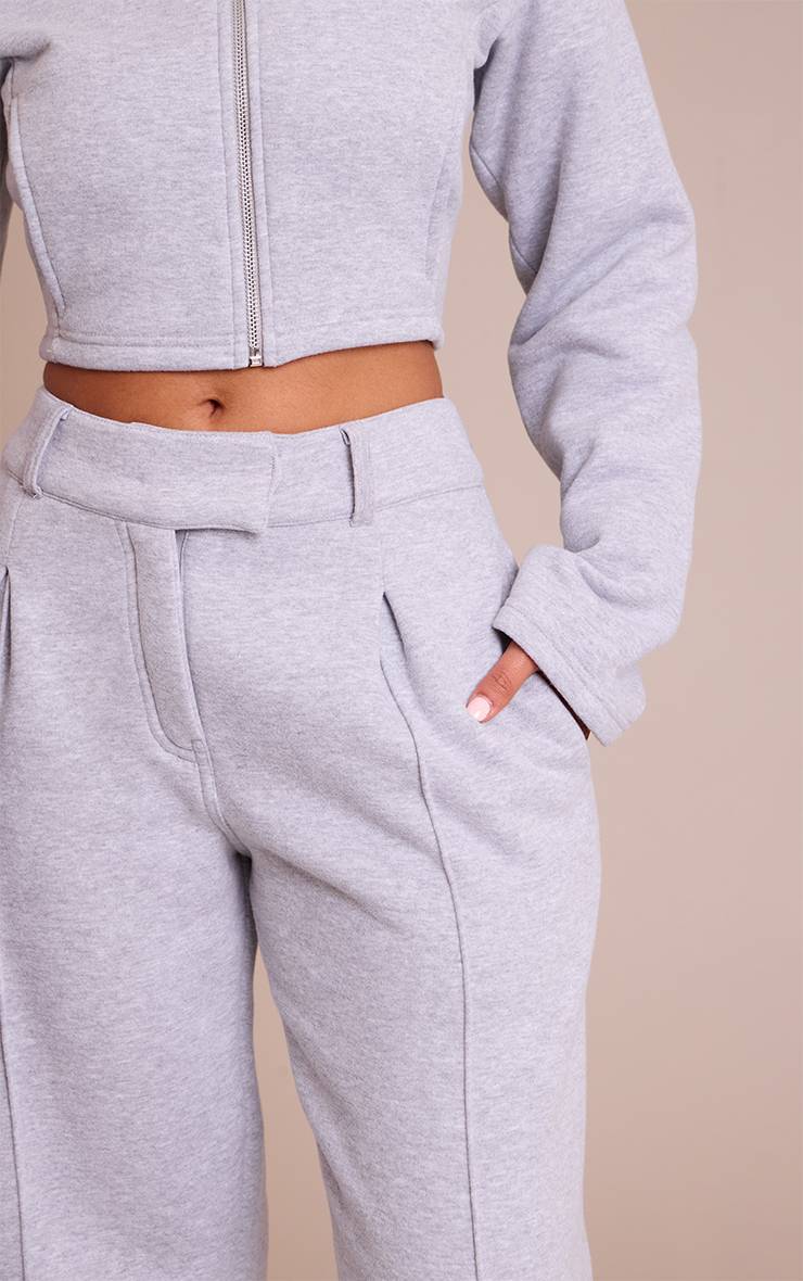Gris Chiné Jogging Petite Taille À Jambes Larges Avec Détails De Coutures Ajustées