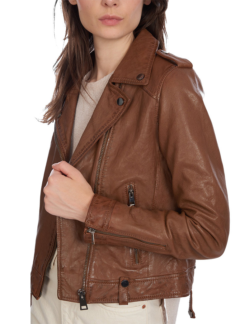 OAKWOOD BLOUSON FEMME EN CUIR COGNAC PRINCESS