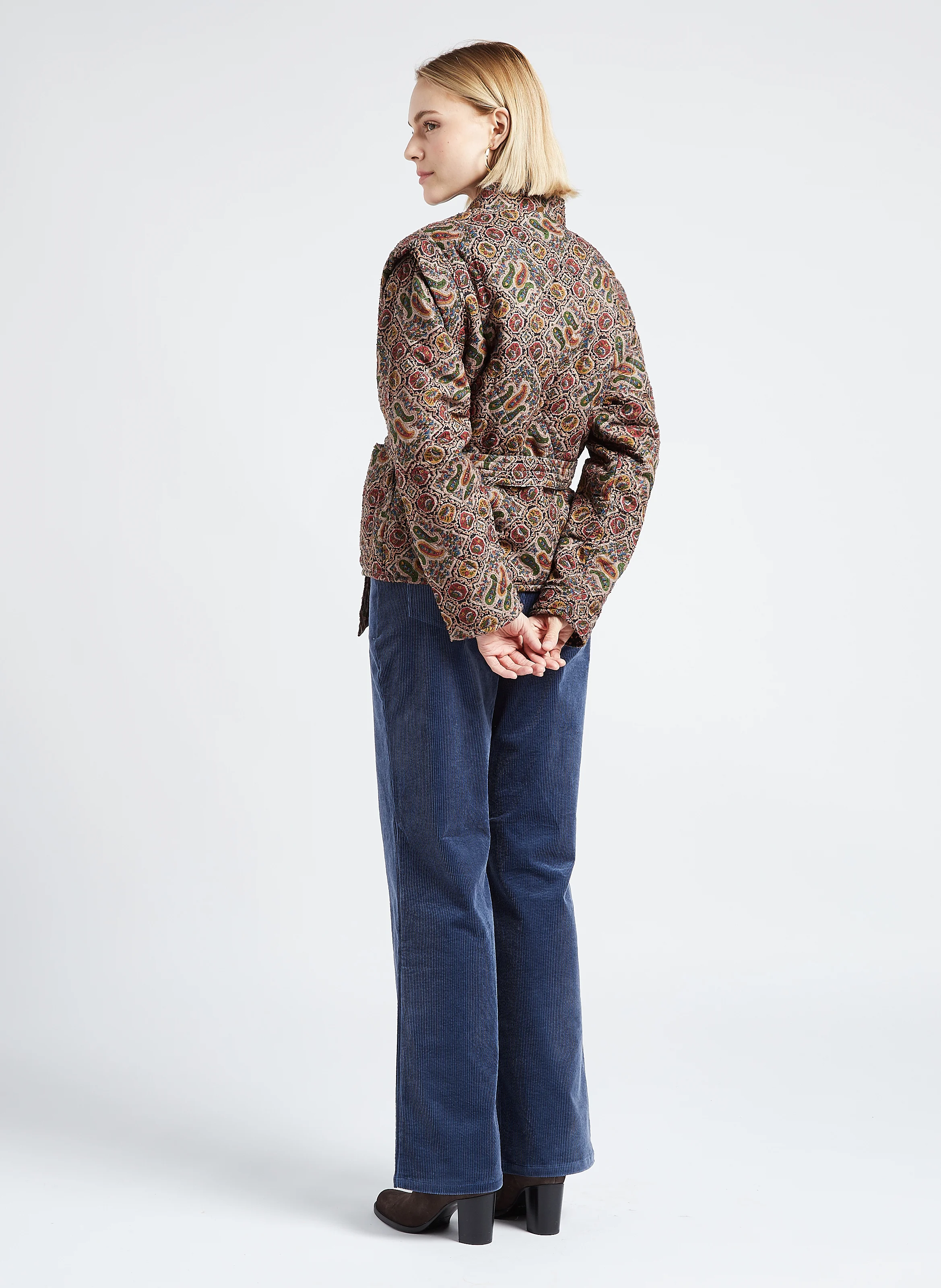 TILDA - Pantalon droit taille haute en coton mélangé | Bleu