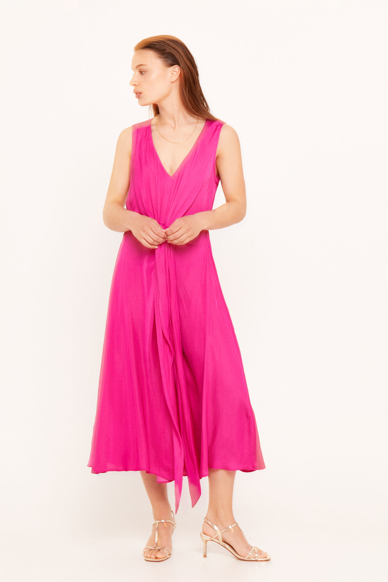 Vestido de cetim sustentável - fúcsia