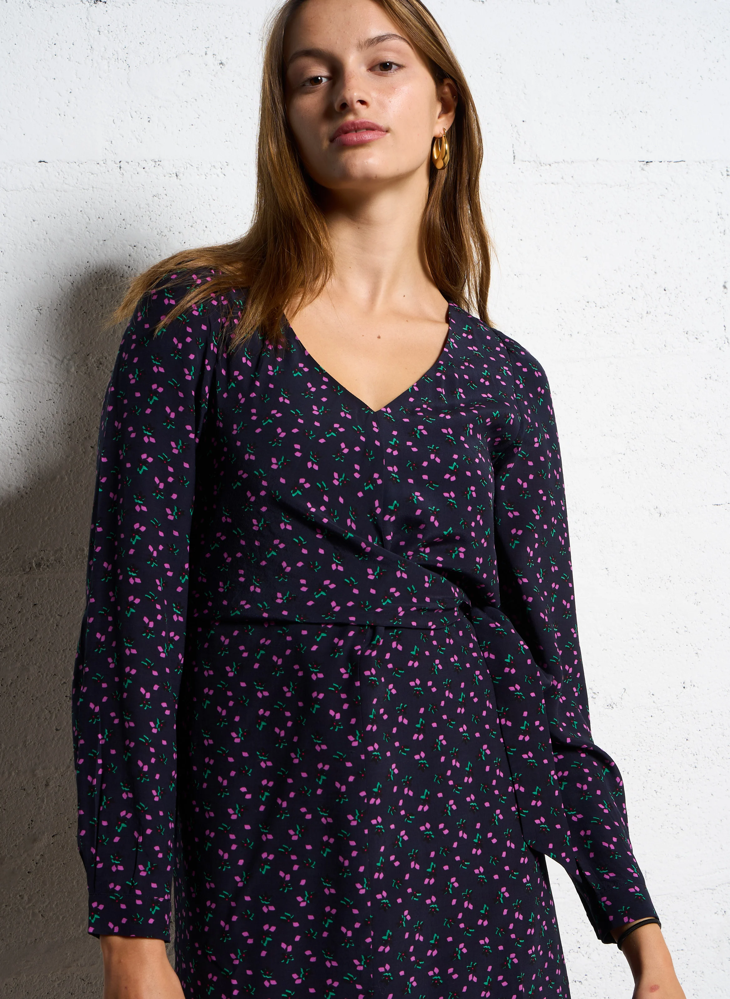 RAYA -Robe midi à imprimé floral| Bleu