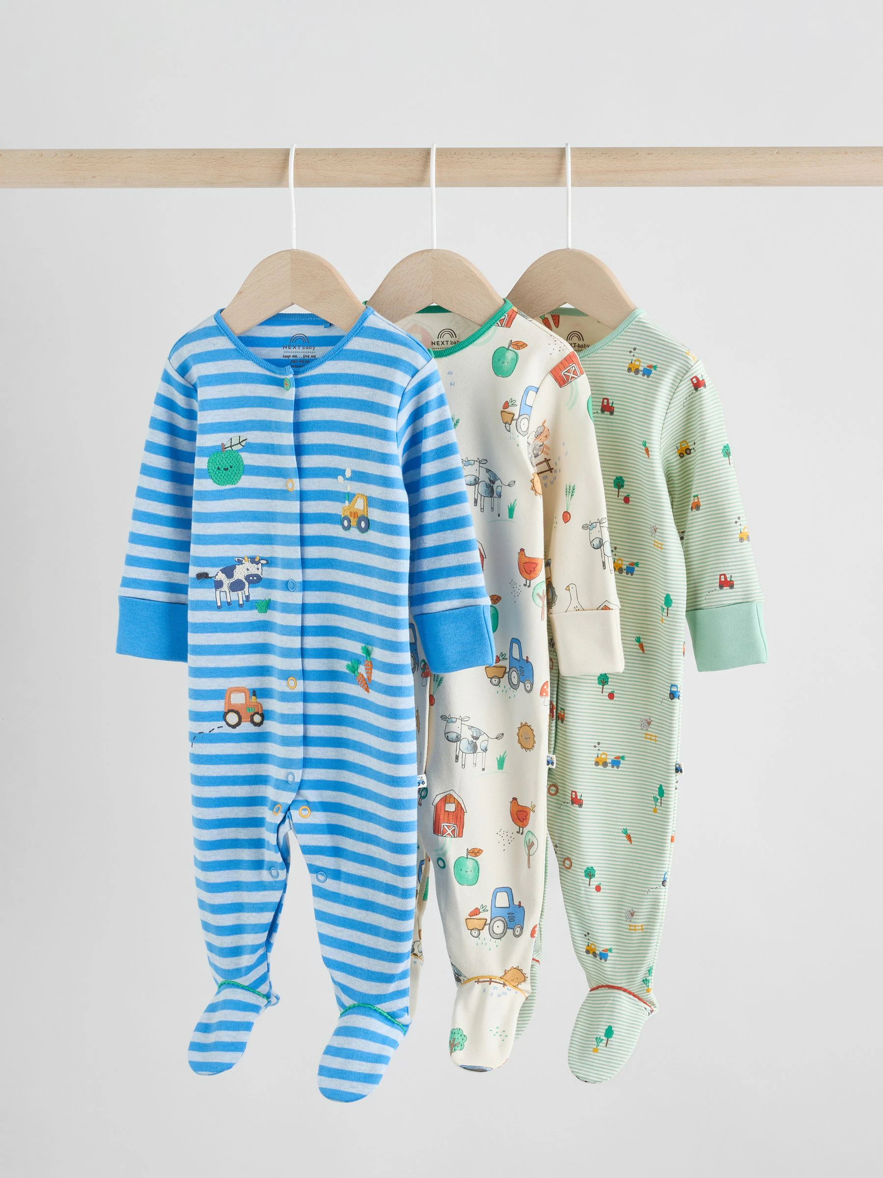 Blauw - Geborduurde babypyjama's 3 stuks (0-2jaar)