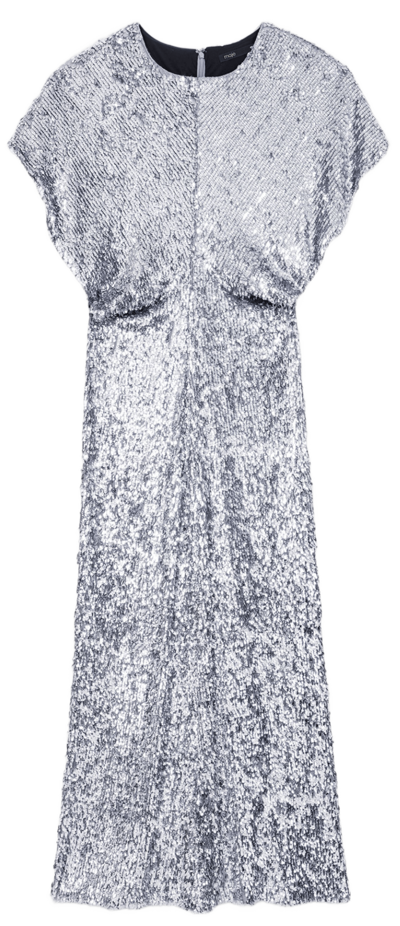 Robe longue col rond à sequins | Argent