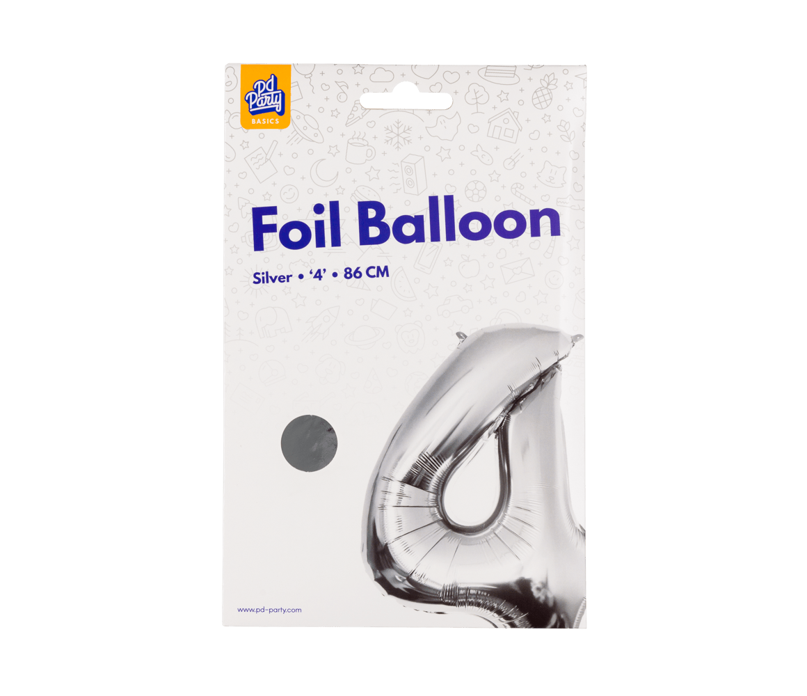 4 Jaar Cijfer Ballon Zilver Leeg 86cm