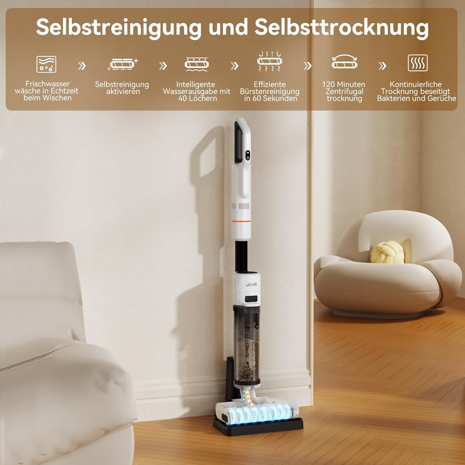 JONR ED20 Pro 4-in-1 Nass Trocken Komplett-Staubsauger, 17000 Pa Vakuumsaugleistung, Selbstreinigung und automatische Trocknung mit einem klick, Intelligente Spracherinnerung