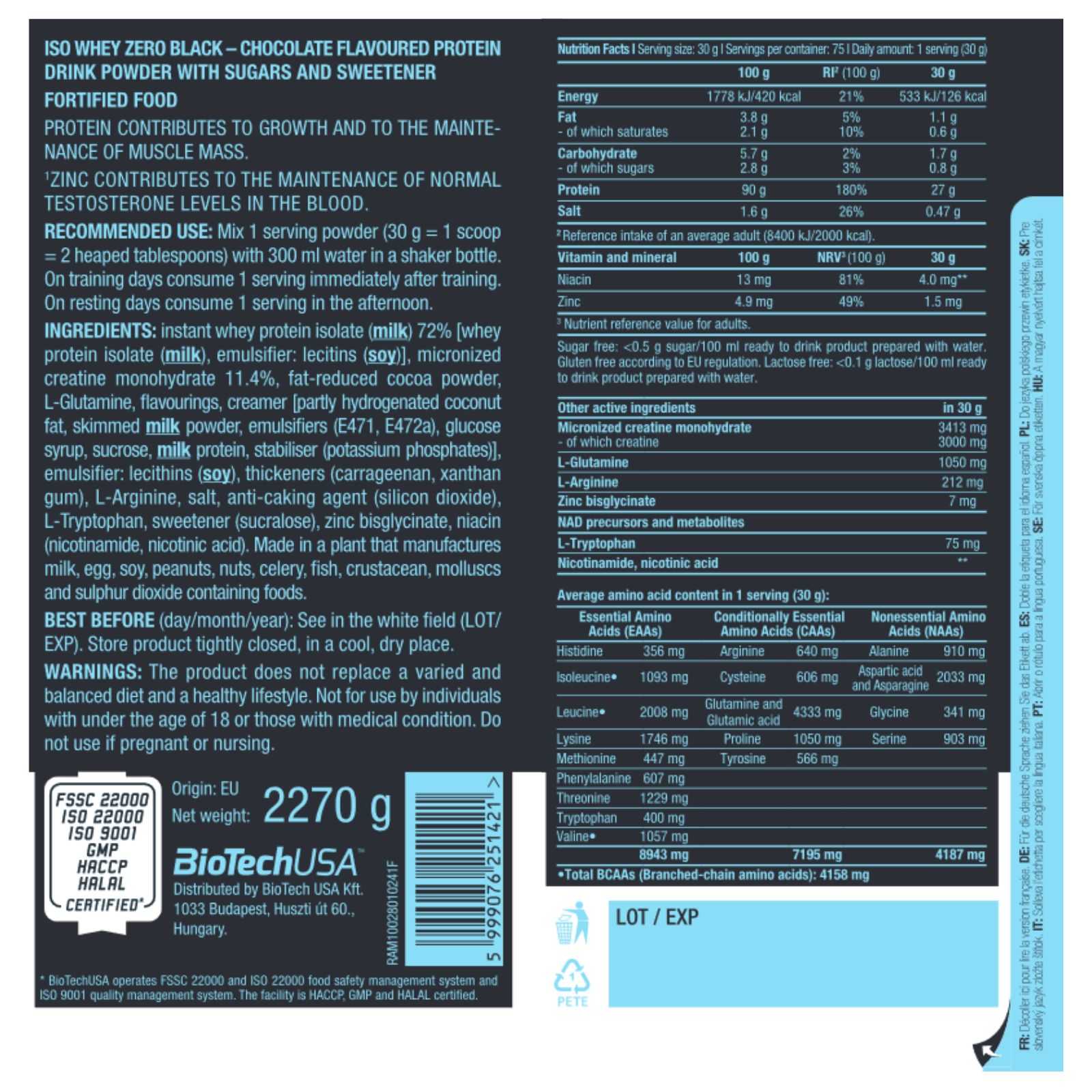 Biotech USA Iso Whey Zero Black 2270 g