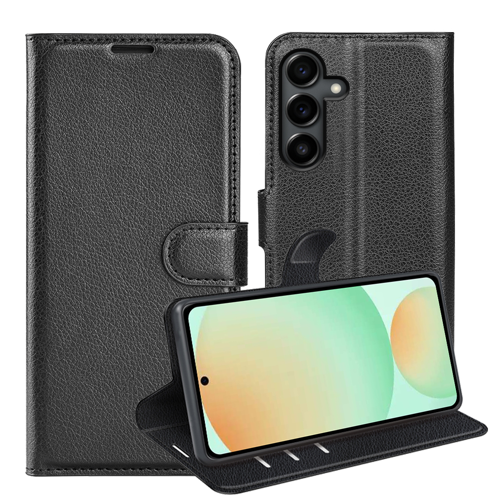 Samsung Galaxy S25 FE Leder Tasche Flip Cover Litchi Look - Schwarz