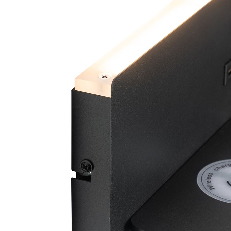 Set van 2 wandlamp zwart incl. LED met USB en inductielader - Riza
