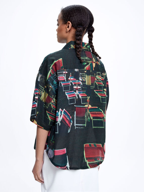 Camisa de algodão estampada - Multicor