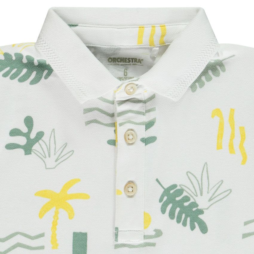 Polo manches courte imprimé arty fantaisie pour garçon - Blanc