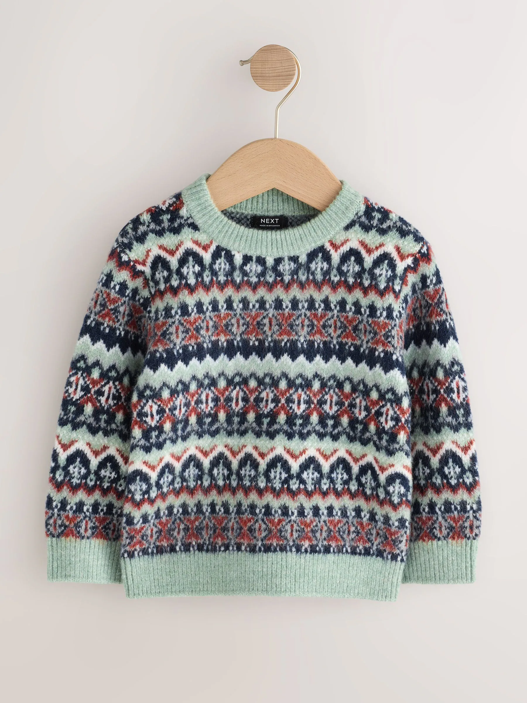 Blauw - Gebreide trui met fairisle-motief en ronde hals (3mnd -7jr)