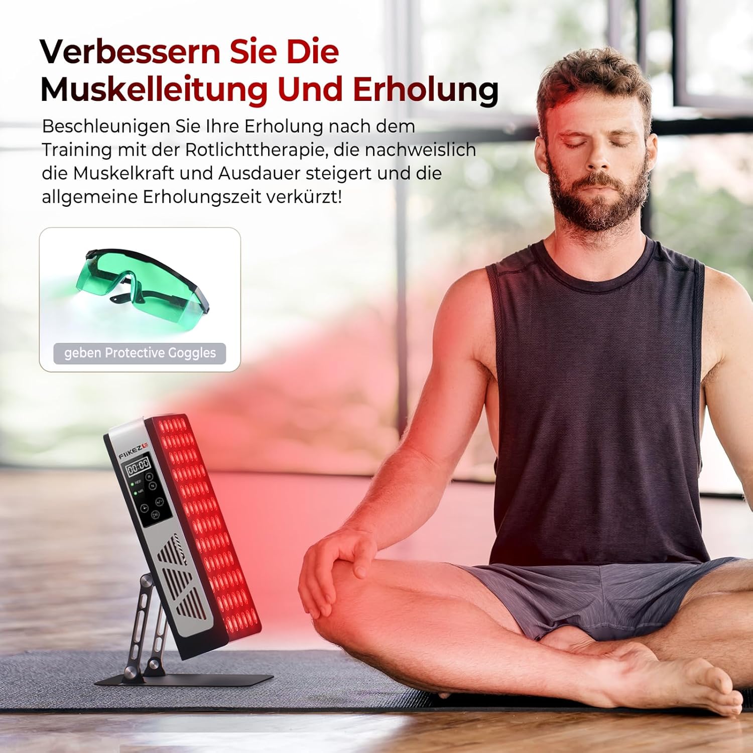 Infrarotlampe, 78 LEDs Dual-Chip, 660/850nm Rotlichttherapie Panel Lampe, Schmerzlinderung, Energieboost, Verstellbarer Ständer, Extra Augenschutzbrillen Inklusive, Geeignet für Familien