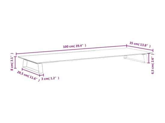 Support de moniteur blanc 100x35x8 cm verre trempé et métal