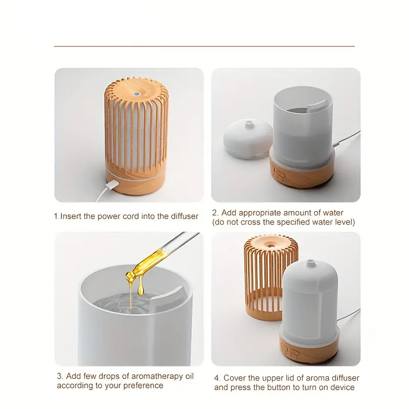 (150ml) Mini USB Luftbefeuchter Aroma Öl Diffuser mit LED Beleuchtung - Hellbraun