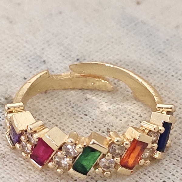 Bague ajustable - Laiton plaqué or & zircons