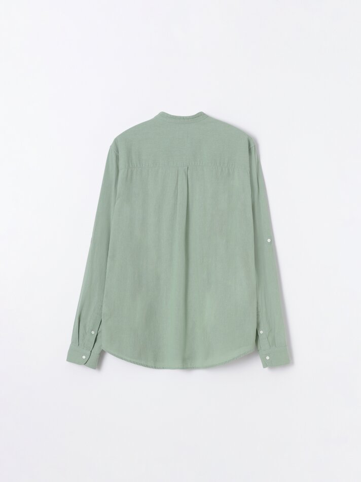 Camisa de algodão e linho - Verde Médio