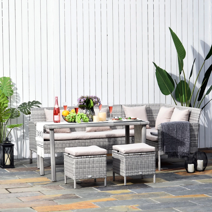 Outsunny Rattan Sitzgruppe mit Tisch grau, cremeweiß