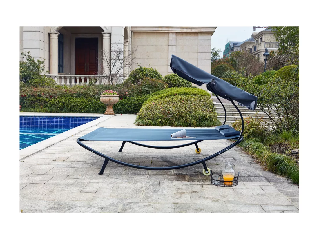 Transat de jardin 2 personnes avec pare-soleil gris ALOHA