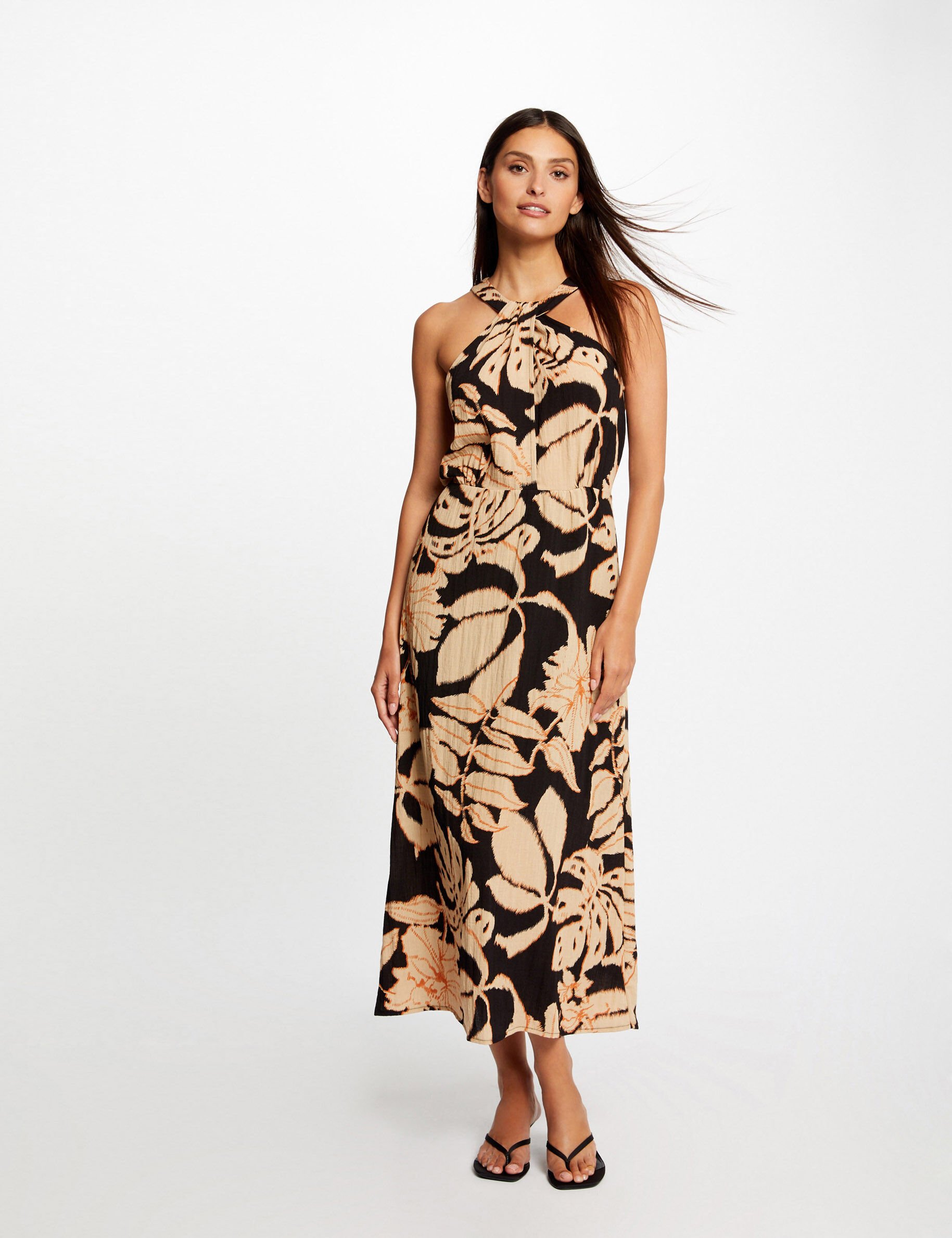 Robe longue droite imprimé végétal multico femme - multico