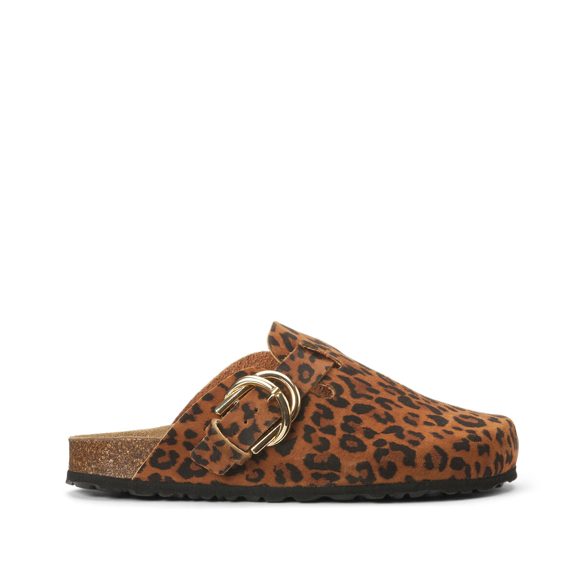 COLEÇÕES LA REDOUTE<br>Mules de couro com estampa de leopardo