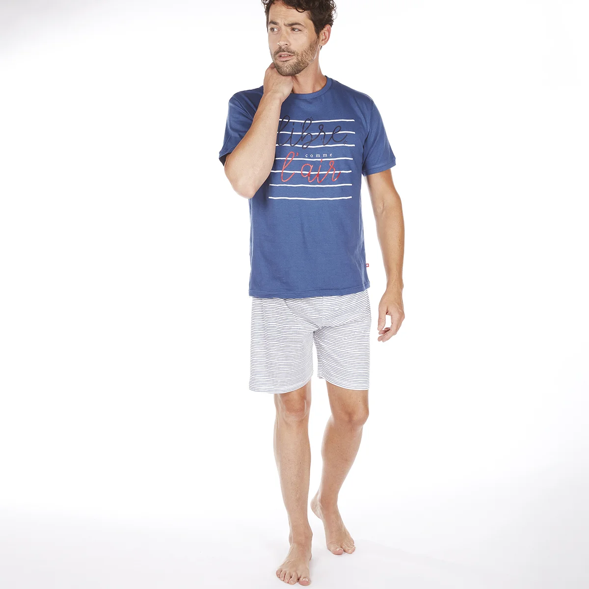 Pyjashort homme LIBRE bleu/écru