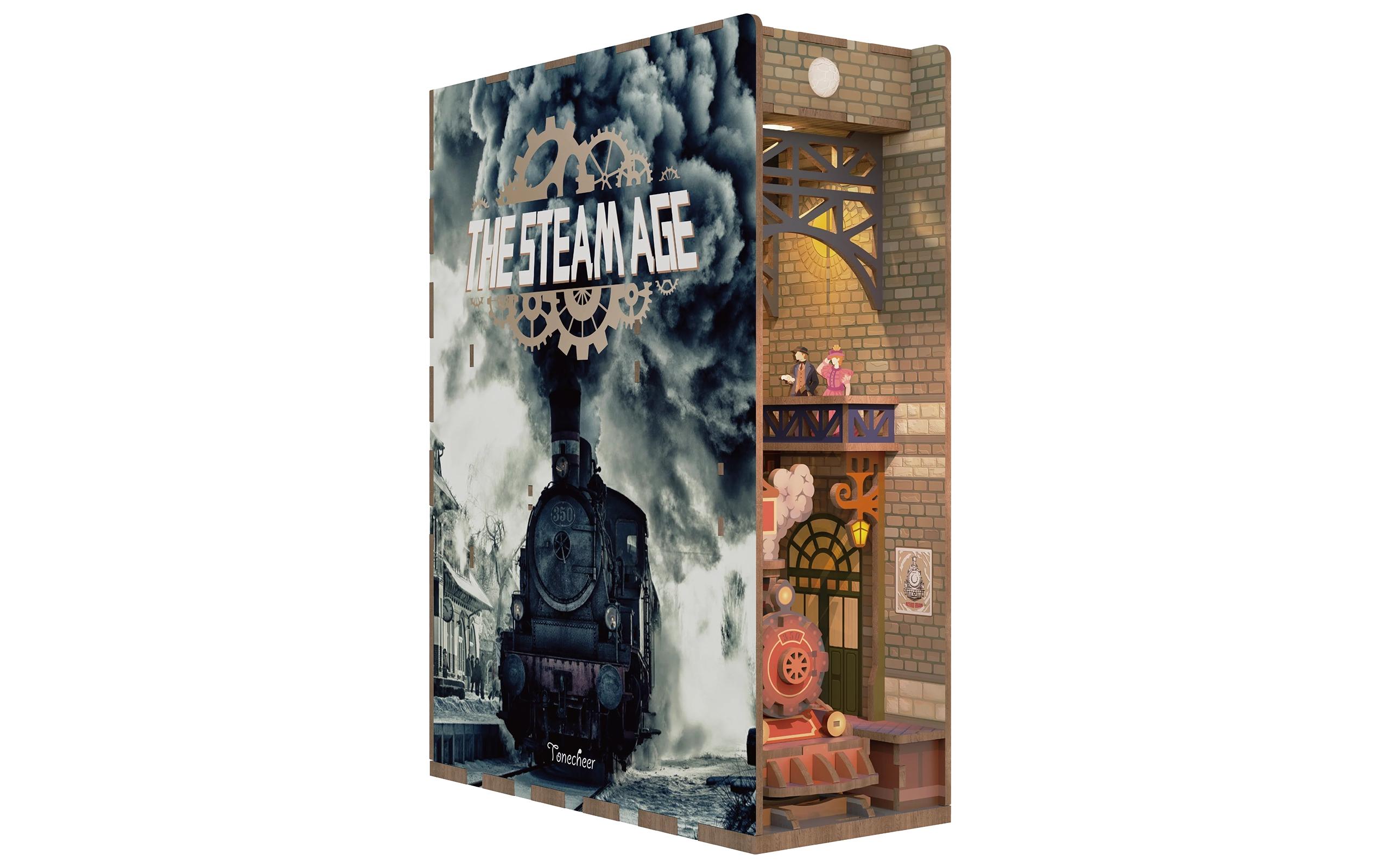 Bausatz Book Nook The Steam Age3D-Modell aus lasergeschnittenen Holzteilen
