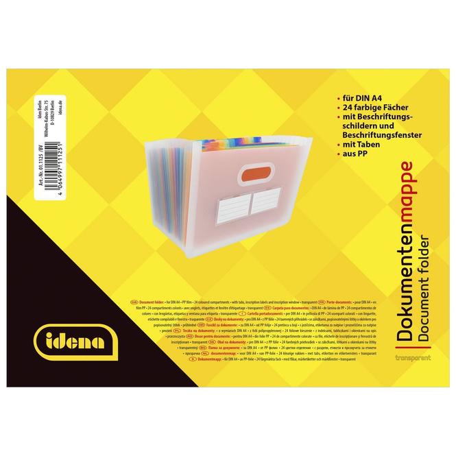 Dokumentenmappe - DIN A4 - transparent - farbige Fächer