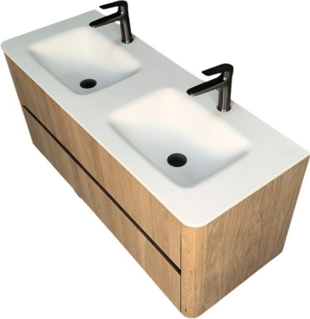 B-Stone - Branson - Badkamermeubel - Eiken - Met Wit Solid Surface Dubbele Wastafel 120cm