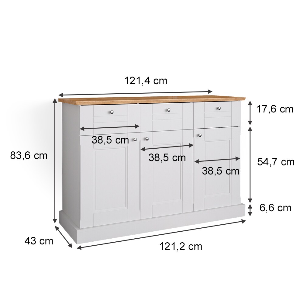 Vicco Sideboard Kommode Mehrzweckschrank Bergamo Weiß Eiche Wohnzimmer Schrank 121x87 cm Vintage Ablage Schublade Schranktür Anrichte Wohnzimmermöbel