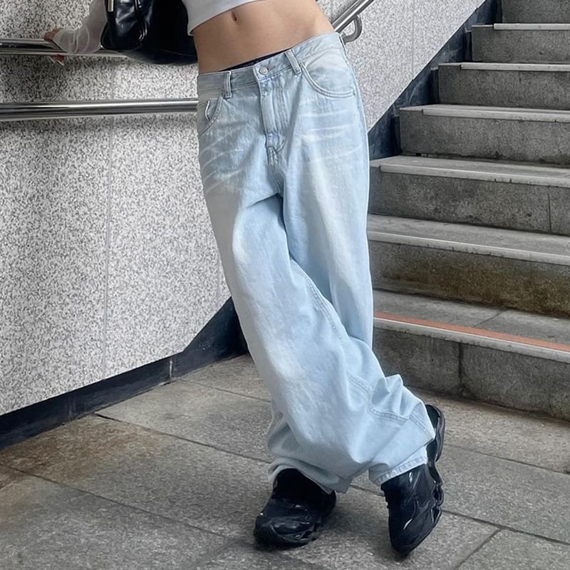 Honet - Lage taille gewassen losse wijde jeans