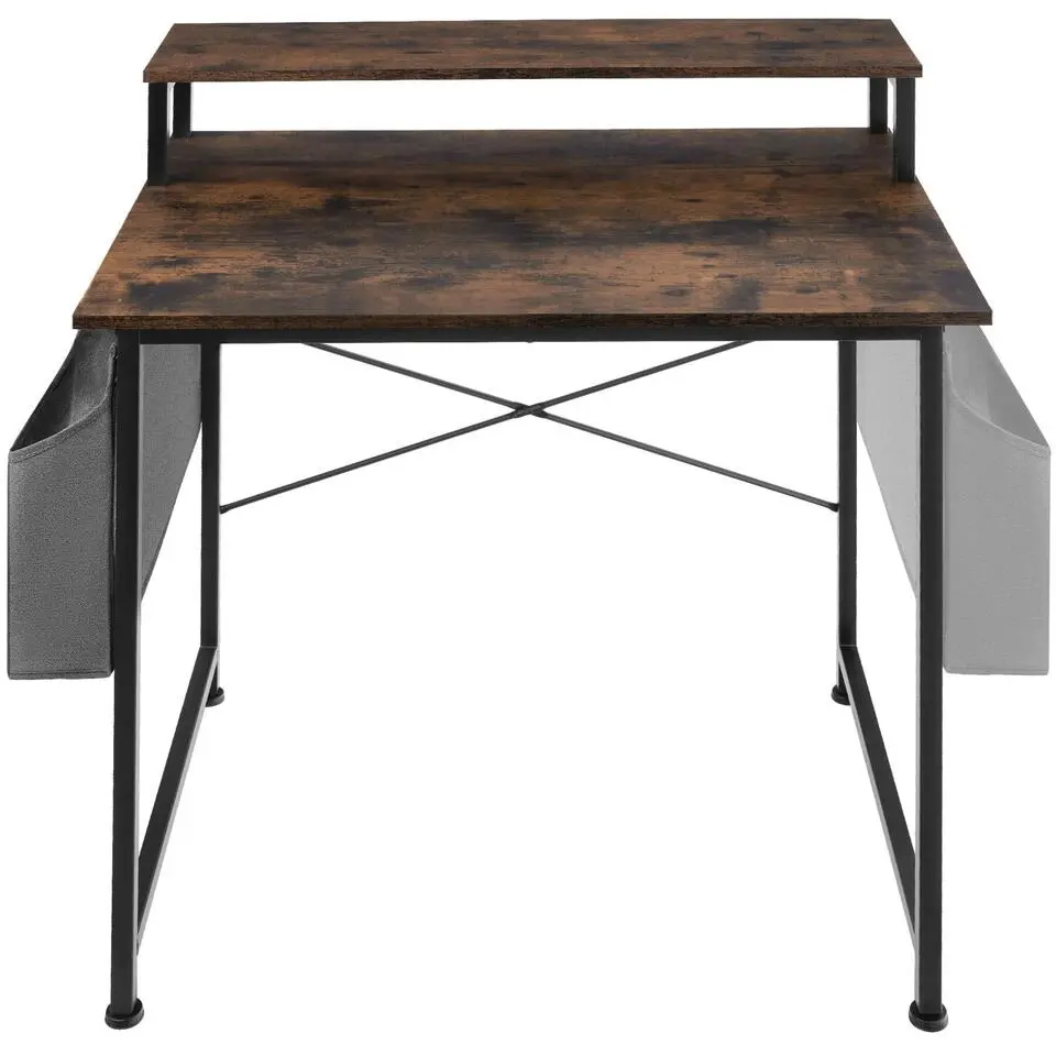 tectake Bureau met plank en organizer, Industrieel Hout Donker, Rustiek