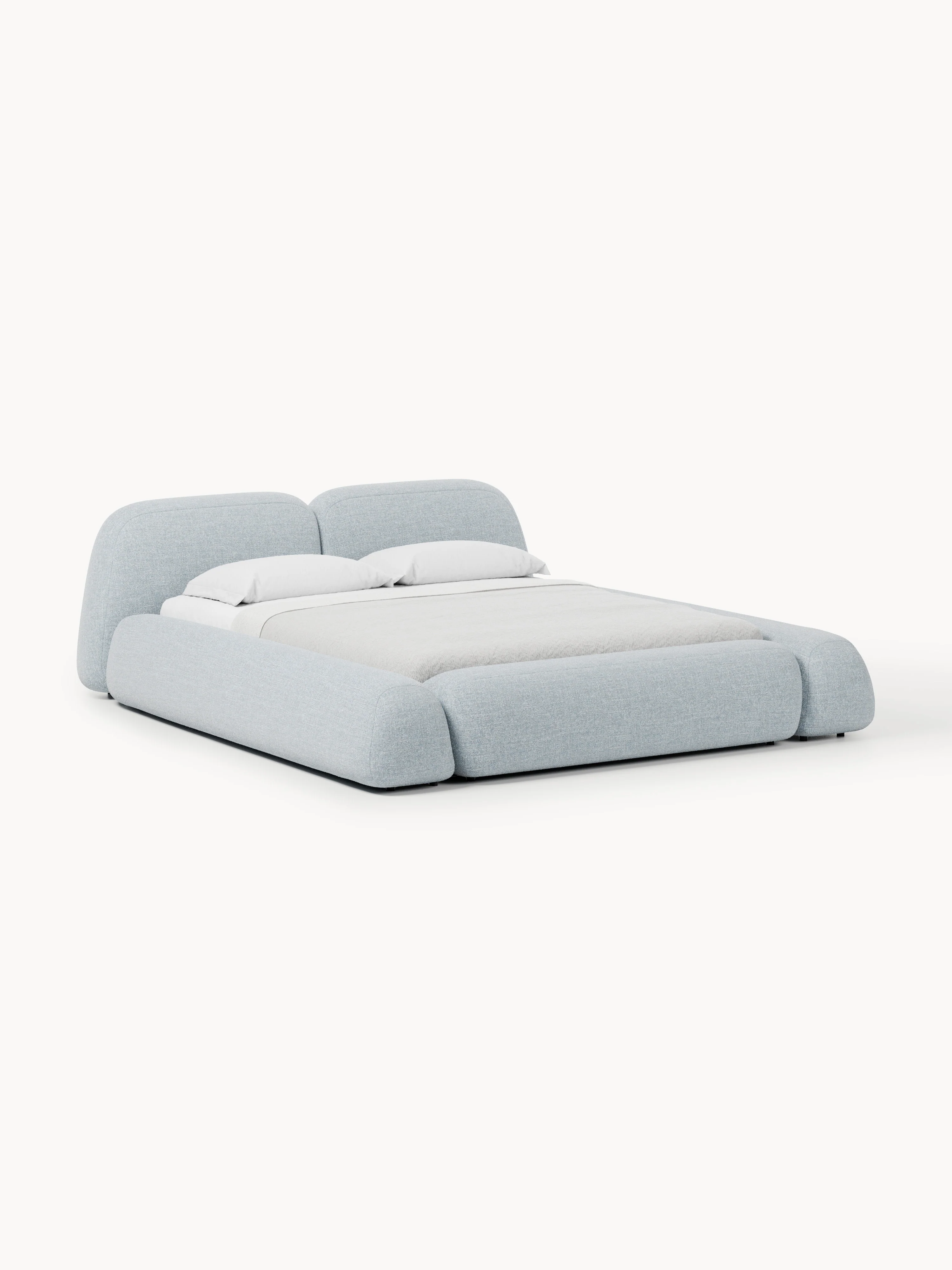 Bouclé gestoffeerd bed Wolke met opbergruimte