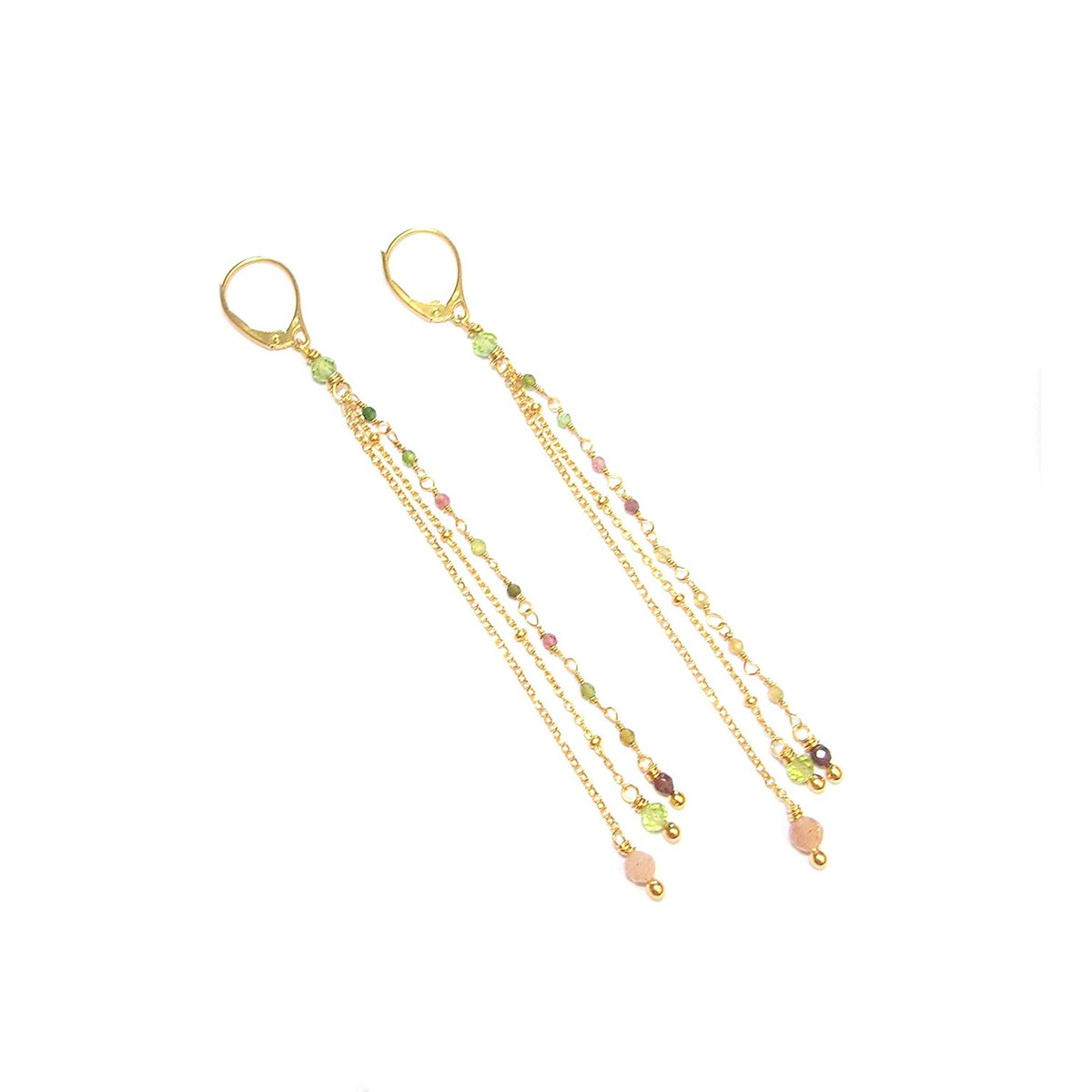Boucles d'Oreilles Chaînes Tourmaline Argent 925 Doré