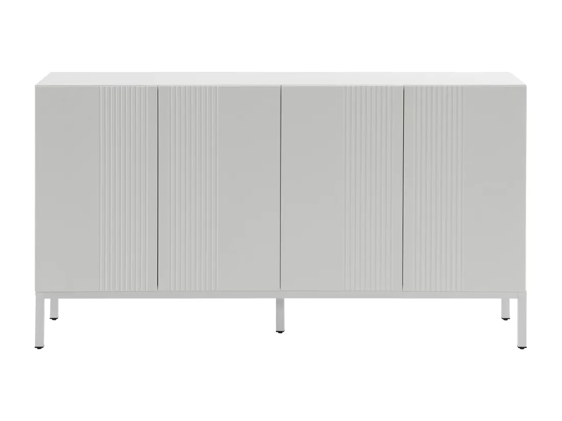 Buffet 4 portes et étagères réglables - à rayures verticales - Blanc