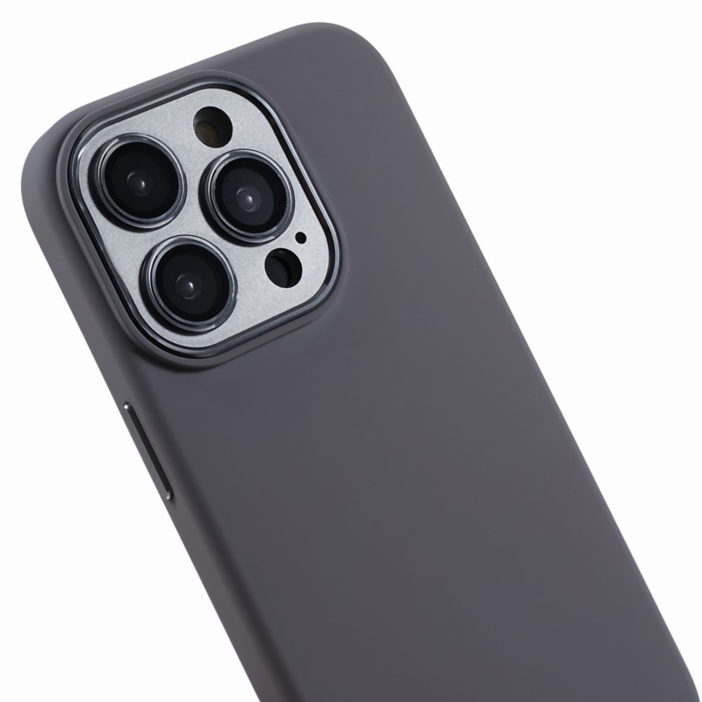 iPhone 15 Pro Max Silikon Hardcase Hülle mit Alu Kamerarahmen - Grau