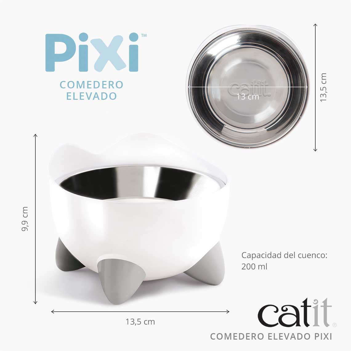 Comedouro Elevado Catit Pixi para Gatos, 200 ml