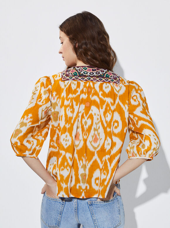 Camisa de algodão bordada - Multicolorida
