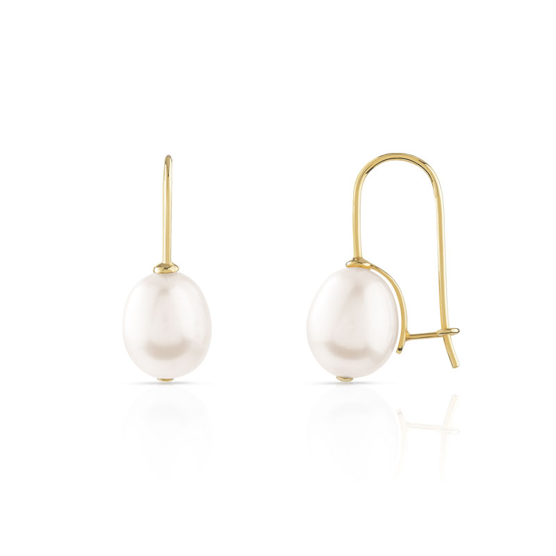Boucles d'oreilles or 375 jaune pendants perles de culture de Chine