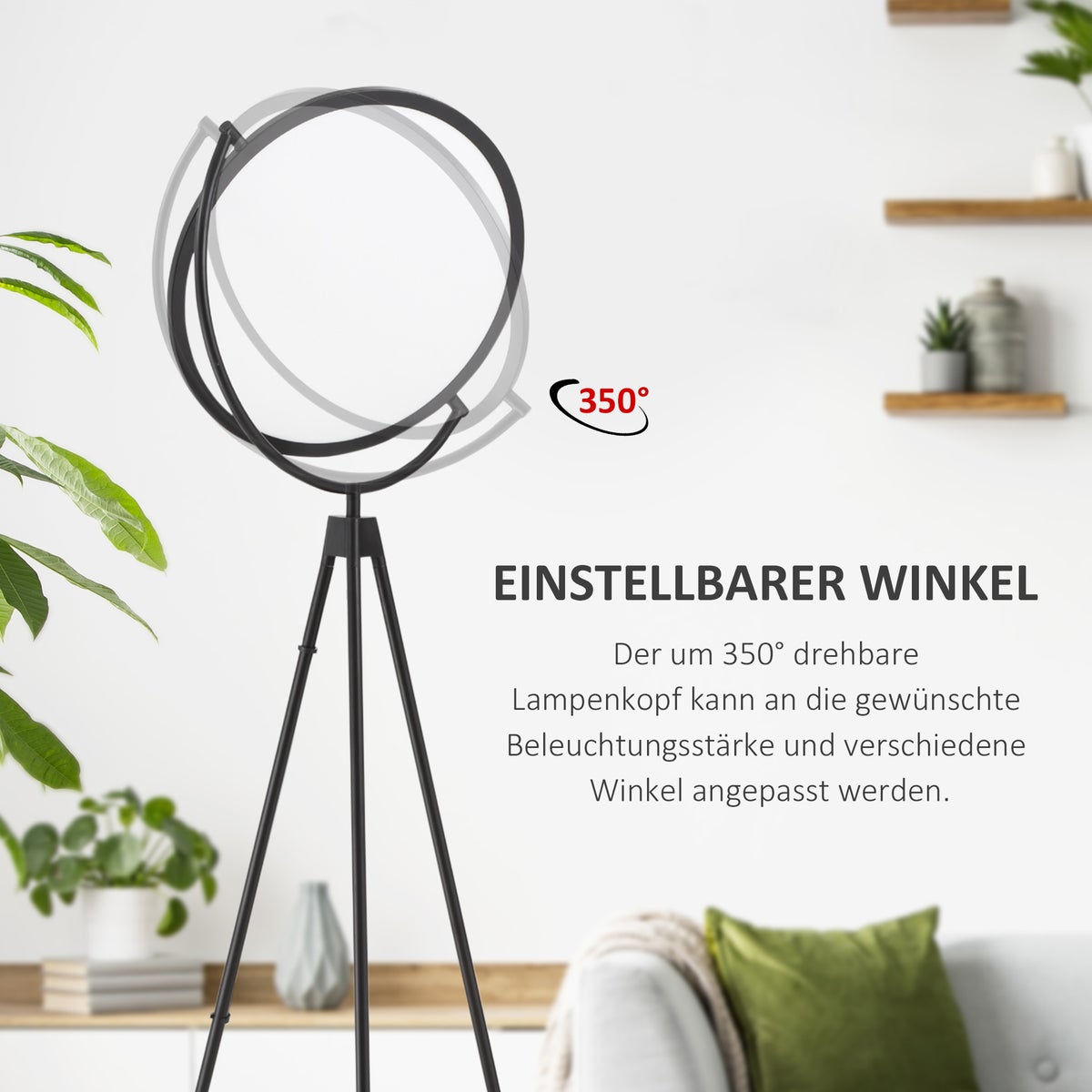 HOMCOM staande lamp, 60 x 60 x 163 cm, ABS, zwart