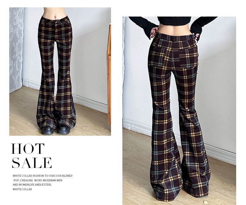 GAGAO - Middelhoge geruite corduroy uitlopende broek