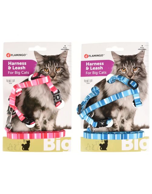Flamingo Kattenharnas + Lijn Grote Kat Alfry - Kattentuigje - Assorti 25-40cm 10mm