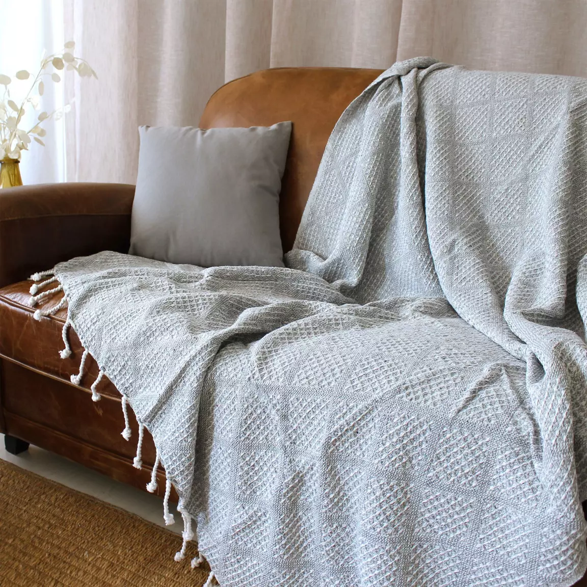 Plaid coton recyclé (130 x 160 cm) Dune Gris clair