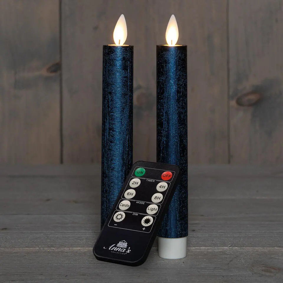 Anna's Collection LED dinerkaarsen - 2x - metallic blauw - 18 cm