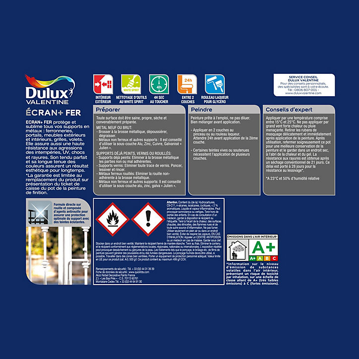 Peinture extérieure Ecran+ fer Dulux Valentine brillant noir 500ml