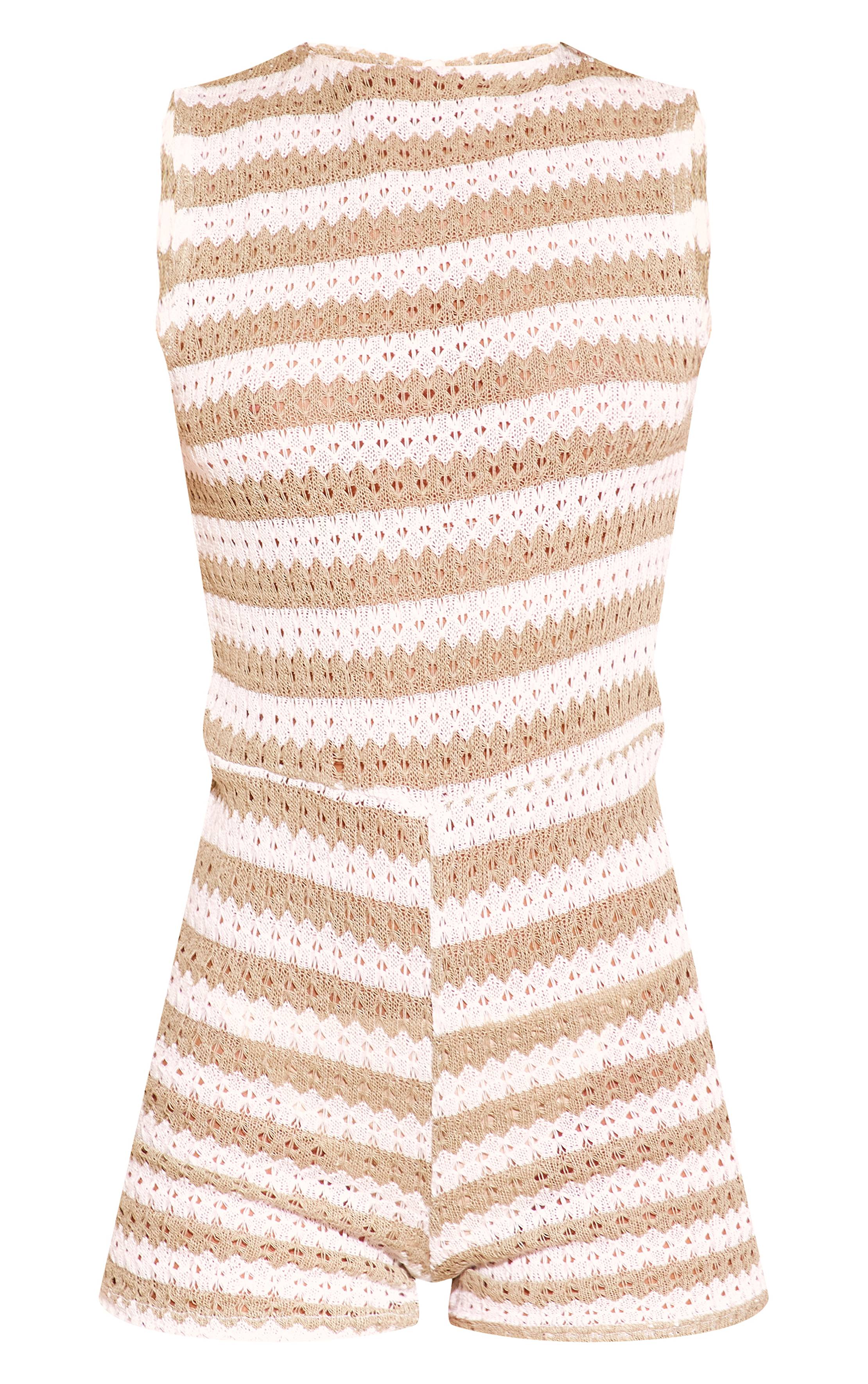Vert Sauge Combinaison-short Dos Nageur En Jersey Texturé À Rayures
