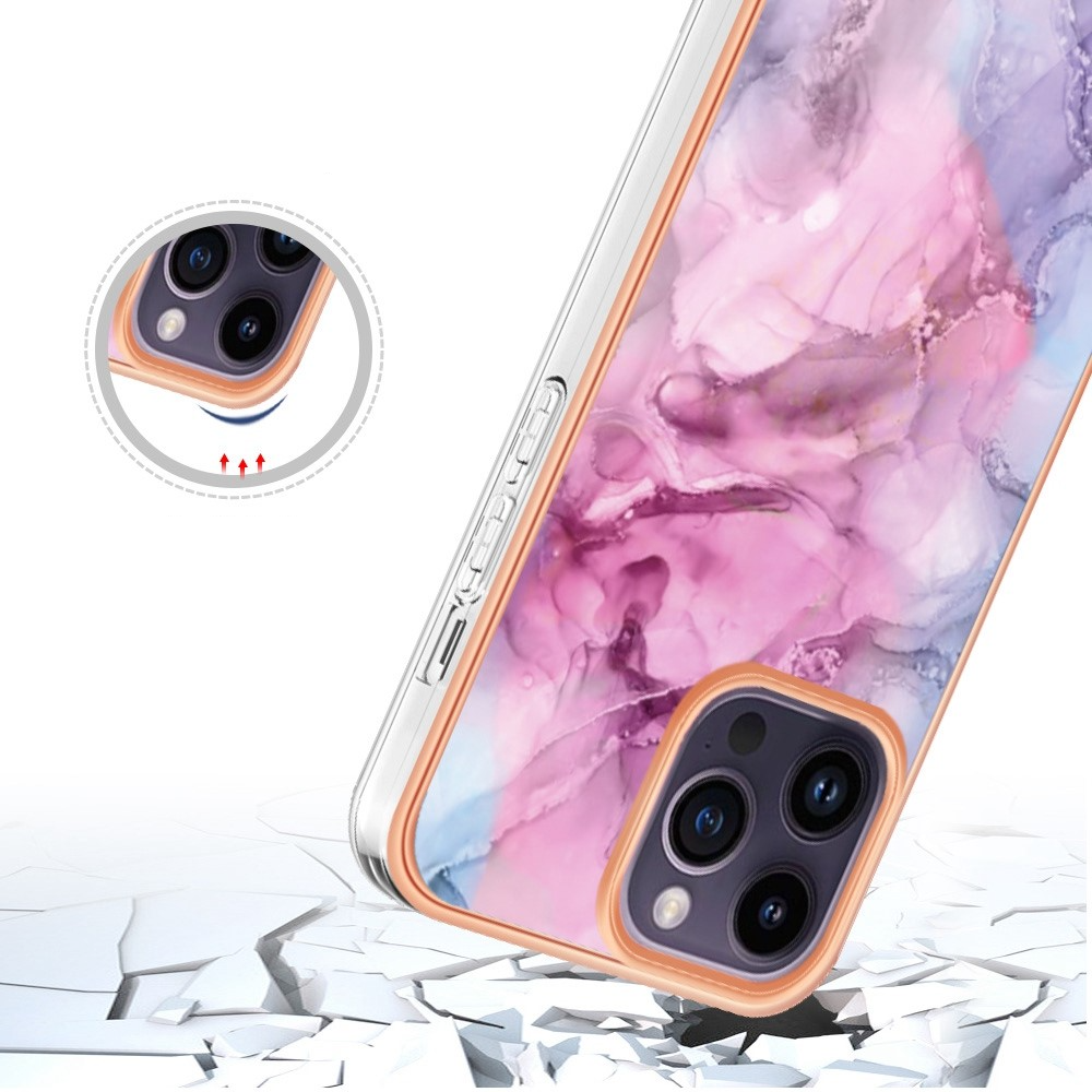 iPhone 14 Pro Gummi Case Hülle Galvanisierter Rahmen Marble Marmor Design - Pink / Lila / Roségold