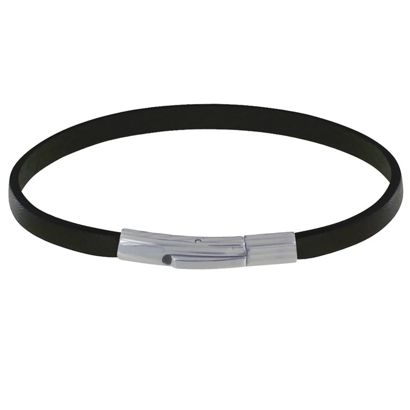 Bracelet Homme Cuir Simple Fermoir Acier Inoxydable - Noir