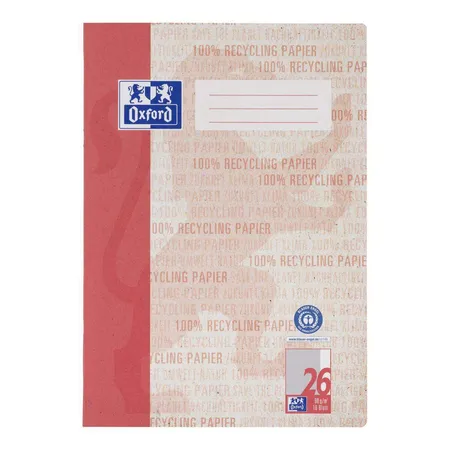 Oxford Recycling Schulheft A4, 16 Blatt, Lineatur 26 (kariert, weißer Rand rechts), 90 g/m², Optik Paper®