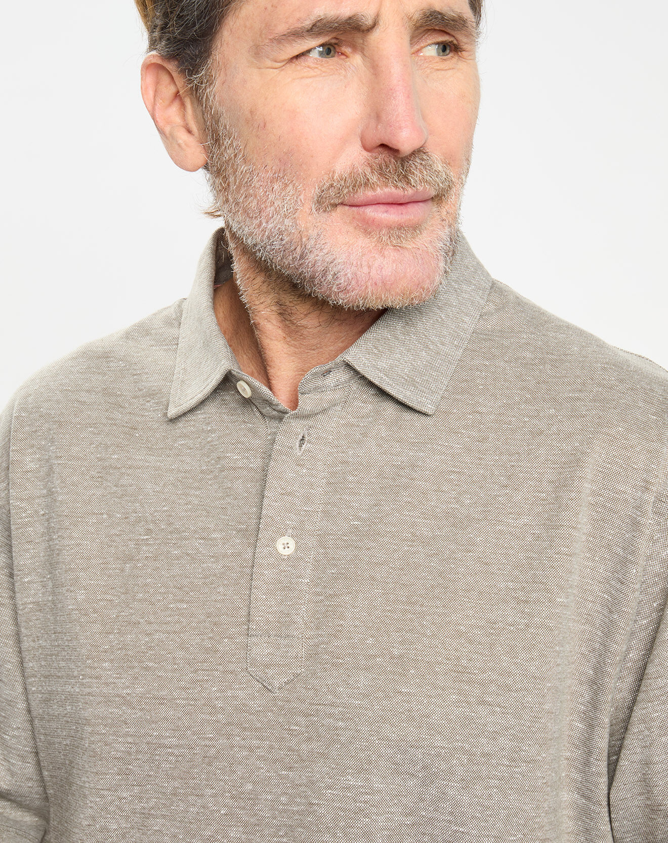 Hackett London Polo en Lin mélangé Regular Fit Oxford beige moyen chiné