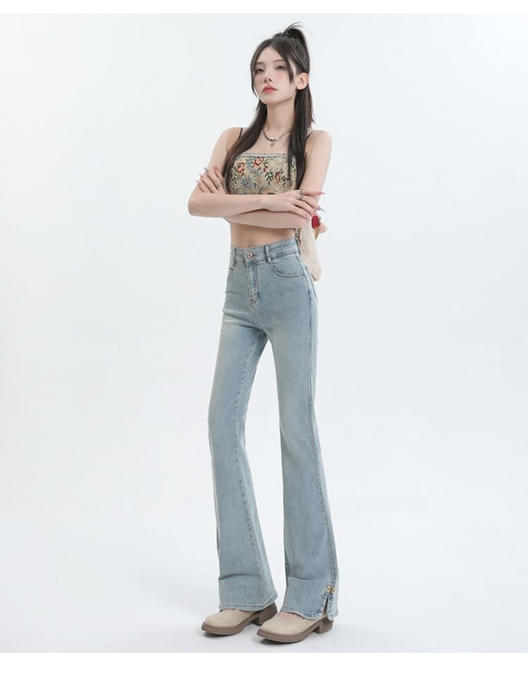 Denimot - High Rise Washed Slit Bootcut Jeans (diverse designs)